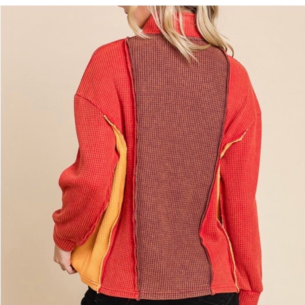 NWT Mineral Wash Colorblock Waffle Quarter Zip Sweater - Picture 4 of 9